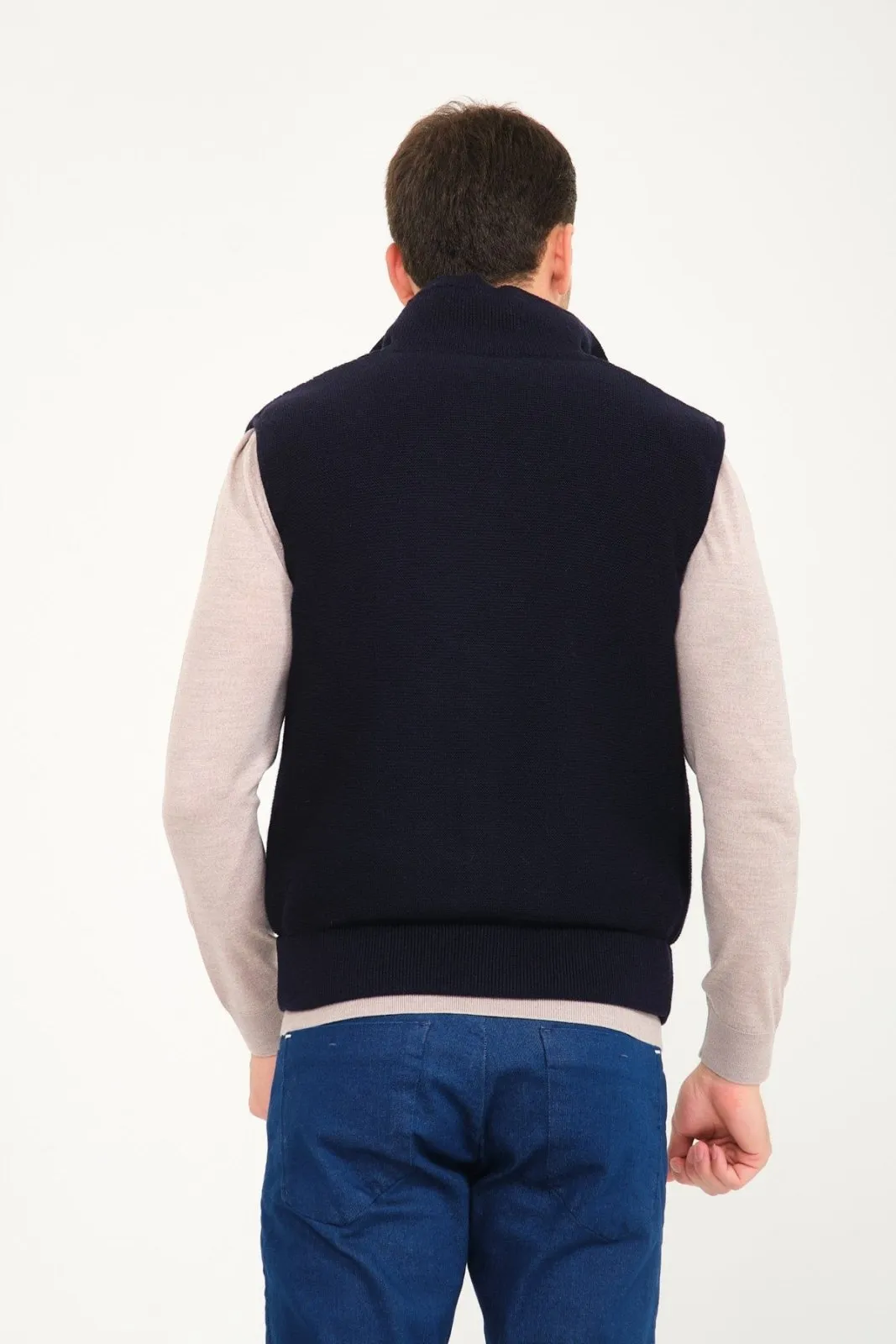 Dark Blue Wool & Rex Fur Knit Vest