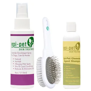Epi-Pet Small Basic Skin & Coat Care Kit 4 oz. Coat Enrichment Spray(Lavender Scented), 8 oz. Shampoo(Lavender Scented)  & Pet Double Sided Application Brush for Dogs